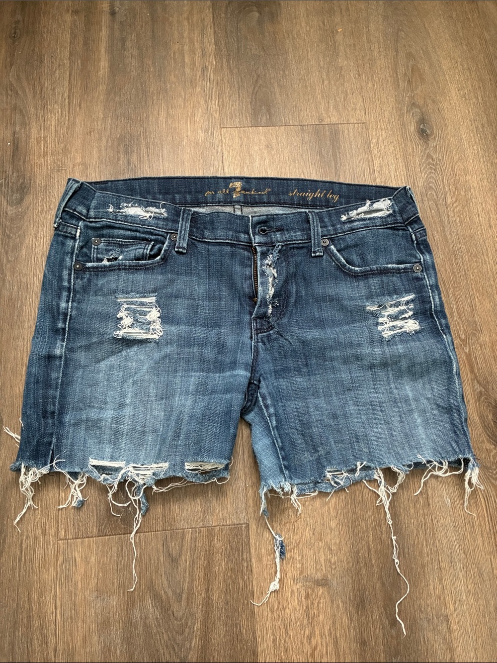 7 For All Mankind distressed straight leg jean shorts